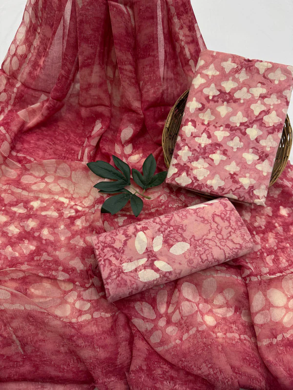 Pure Cotton Unstitched Suits With Chiffon Dupatta